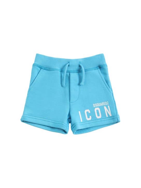 Dsquared2: Shorts in felpa di cotone con logo - Celeste - kids-boys_0 | Luisa Via Roma