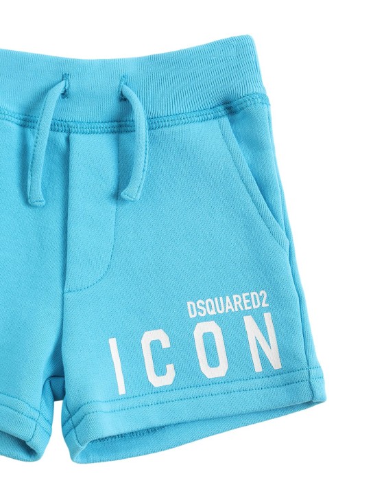 Dsquared2: Logo print cotton sweat shorts - Light Blue - kids-boys_1 | Luisa Via Roma
