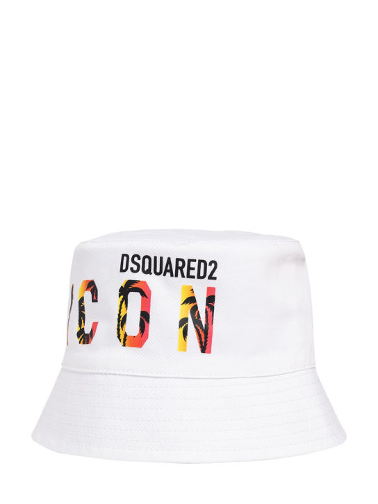 Dsquared2: Logo print cotton gabardine bucket hat - White - kids-boys_1 | Luisa Via Roma