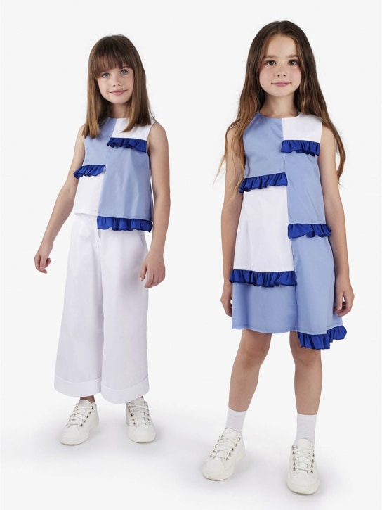 Simonetta: Cotton blend poplin top - White/Blue - kids-girls_1 | Luisa Via Roma