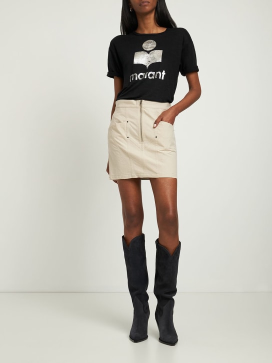 Marant Etoile: Camiseta de lino con logo - Negro - women_1 | Luisa Via Roma