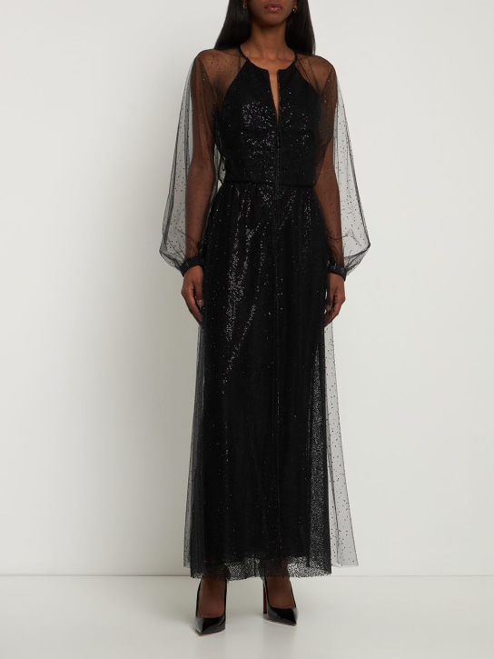 Giorgio Armani: Vestido largo de tul con lentejuelas - Negro - women_1 | Luisa Via Roma