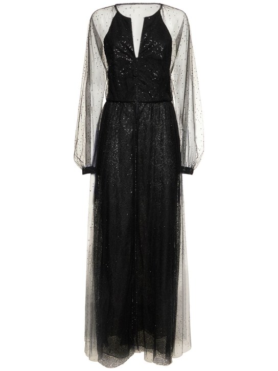 Giorgio Armani: Sequined tulle long gown - Black - women_0 | Luisa Via Roma