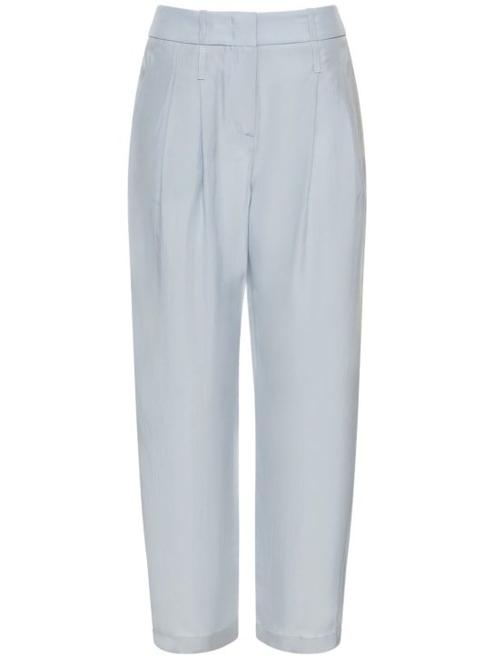 Giorgio Armani: Pleated silk crepe high waist pants - Light Blue - women_0 | Luisa Via Roma