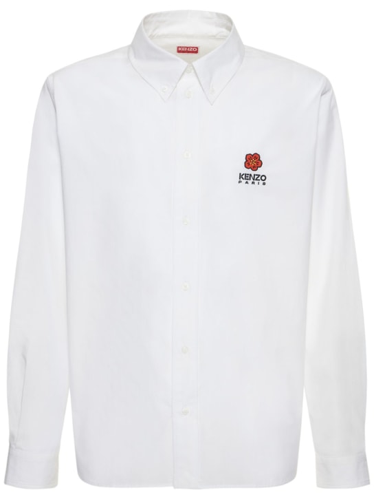 Kenzo Paris: Camisa de popelina de algodón con logo - Blanco - men_0 | Luisa Via Roma