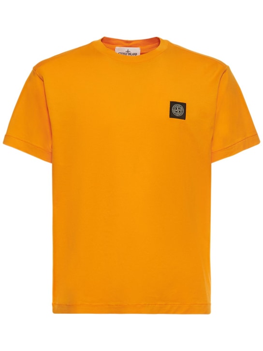 Stone Island: T-shirt in jersey di cotone con logo - Arancione - men_0 | Luisa Via Roma