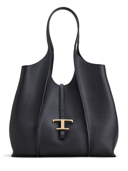 Tod's: Medium Shopping T leather tote bag - Black - women_0 | Luisa Via Roma