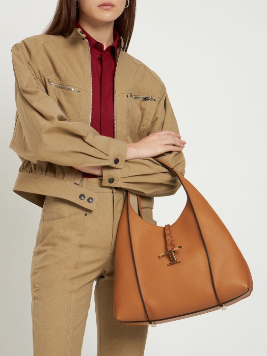 Tod's: Medium T sacca shoulder bag - Brown - women_1 | Luisa Via Roma