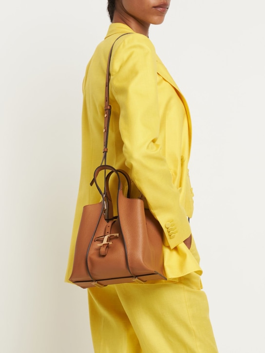 Tod's: Mini T leather top handle bag - Brown - women_1 | Luisa Via Roma