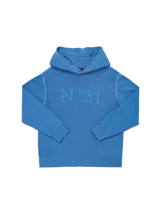 N°21: Cotton hoodie w/ logo patch - Blue - kids-boys_0 | Luisa Via Roma