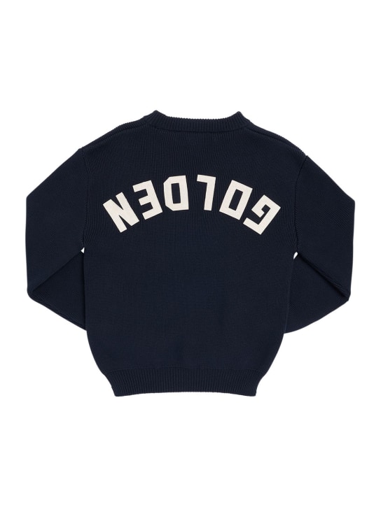 Golden Goose: Cotton knit sweater w/ logo - Navy - kids-boys_0 | Luisa Via Roma