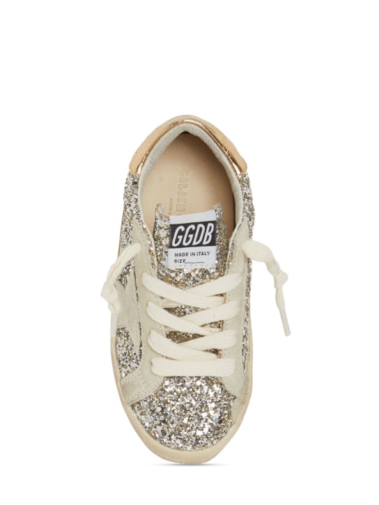 Golden Goose: Super-star glittered lace-up sneakers - Silver - kids-girls_1 | Luisa Via Roma
