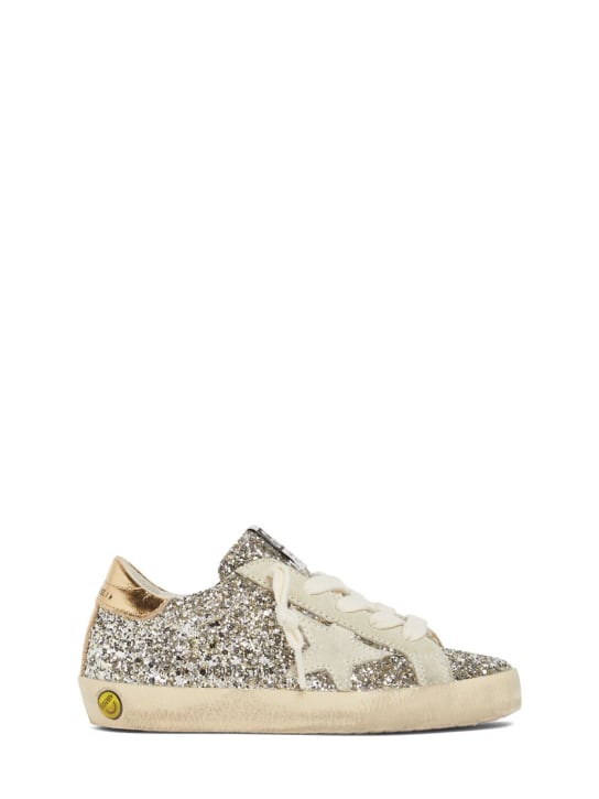 Golden Goose: Super-star glittered lace-up sneakers - Silver - kids-girls_0 | Luisa Via Roma
