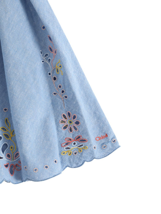 Chloé: Embroidered cotton chambray skirt - Denim - kids-girls_1 | Luisa Via Roma