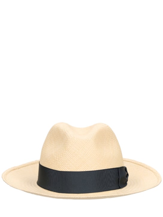 Borsalino: Amedeo 7.5cm brim straw Panama hat - Natural/Blue - men_0 | Luisa Via Roma