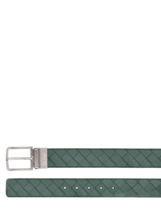 Bottega Veneta: 3.5cm Intrecciato reversible belt - Raintree/Sauge - men_1 | Luisa Via Roma