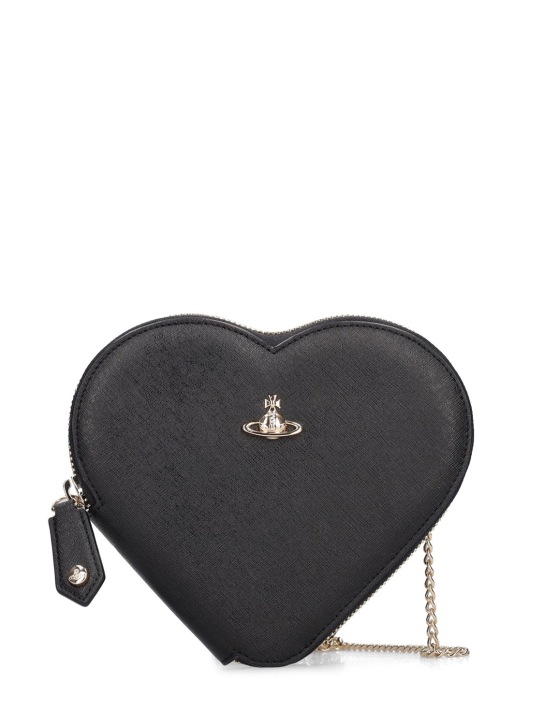 Vivienne Westwood: New Heart saffiano leather shoulder bag - Black - women_0 | Luisa Via Roma