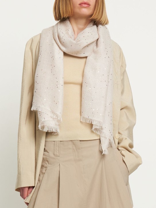 Brunello Cucinelli: Sequin embellished scarf - Oyster - women_1 | Luisa Via Roma