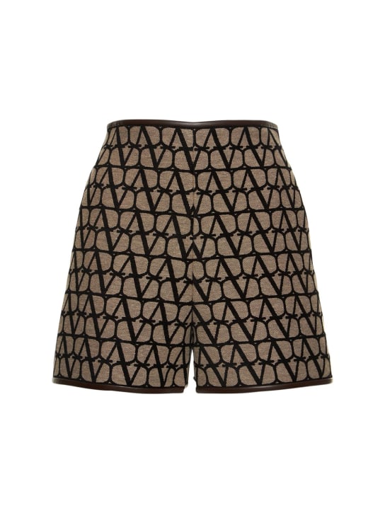 Valentino: Shorts in tela jacquard - Beige/Nero - women_0 | Luisa Via Roma