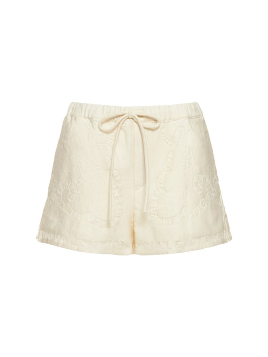 Valentino: Cotton guipure lace mini shorts - Ivory - women_0 | Luisa Via Roma