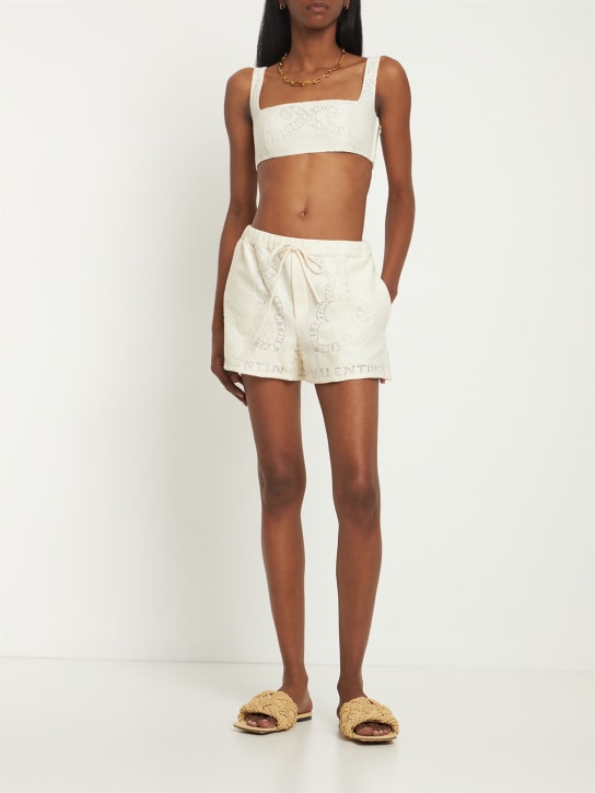 Valentino: Cotton guipure lace mini shorts - Ivory - women_1 | Luisa Via Roma