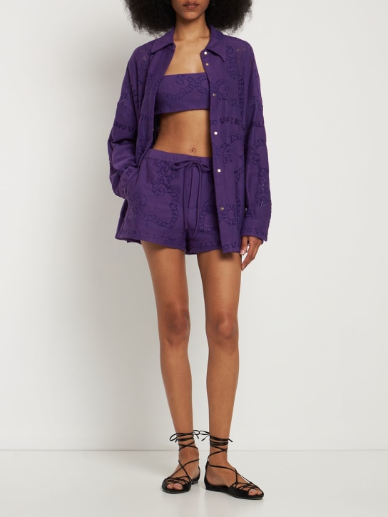 Valentino: Cotton guipure lace mini shorts - Purple - women_1 | Luisa Via Roma