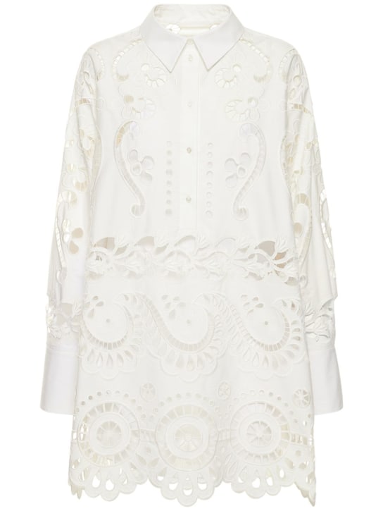 Valentino: Broderie cotton lace oversize shirt - White - women_0 | Luisa Via Roma