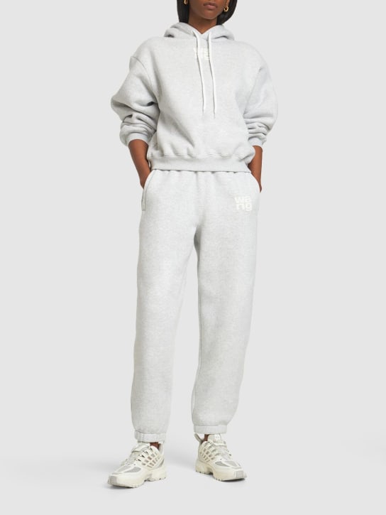 Alexander Wang: Essential terry cotton hoodie w/ logo - Grey - women_1 | Luisa Via Roma