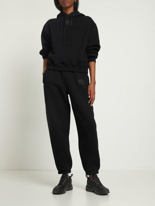 Alexander Wang: Essential terry cotton hoodie w/ logo - Black - women_1 | Luisa Via Roma