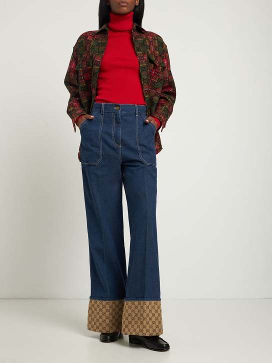 Gucci: High waist cotton jeans - Blue/Beige - women_1 | Luisa Via Roma