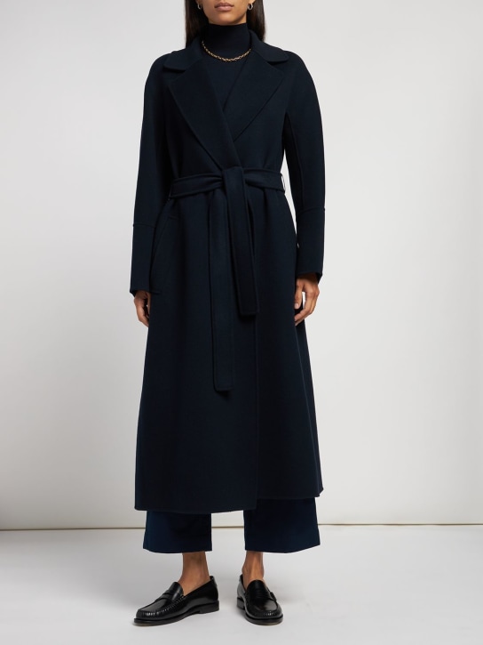 'S Max Mara: Elisa double wool drape belted coat - Dark Blue - women_1 | Luisa Via Roma