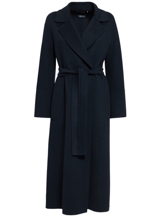 'S Max Mara: Elisa double wool drape belted coat - Dark Blue - women_0 | Luisa Via Roma