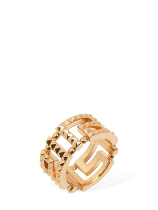 Versace: Studded Greek motif band ring - Gold - men_0 | Luisa Via Roma