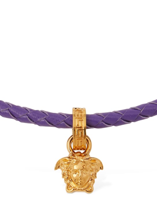 Versace: Crystal Medusa leather choker - Purple/Gold - women_1 | Luisa Via Roma
