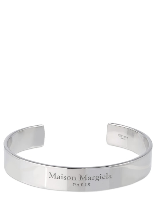 Maison Margiela: Logo engraved thick cuff bracelet - Palladium - men_0 | Luisa Via Roma