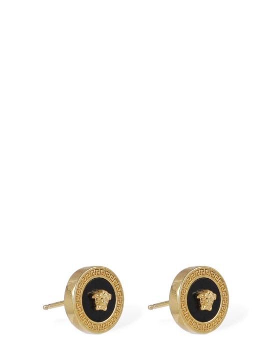 Versace: Greek motif & medusa stud earrings - Gold/Black - women_1 | Luisa Via Roma