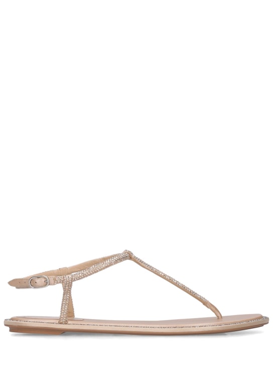 René Caovilla: 10mm Embellished satin thong sandals - Beige - women_0 | Luisa Via Roma