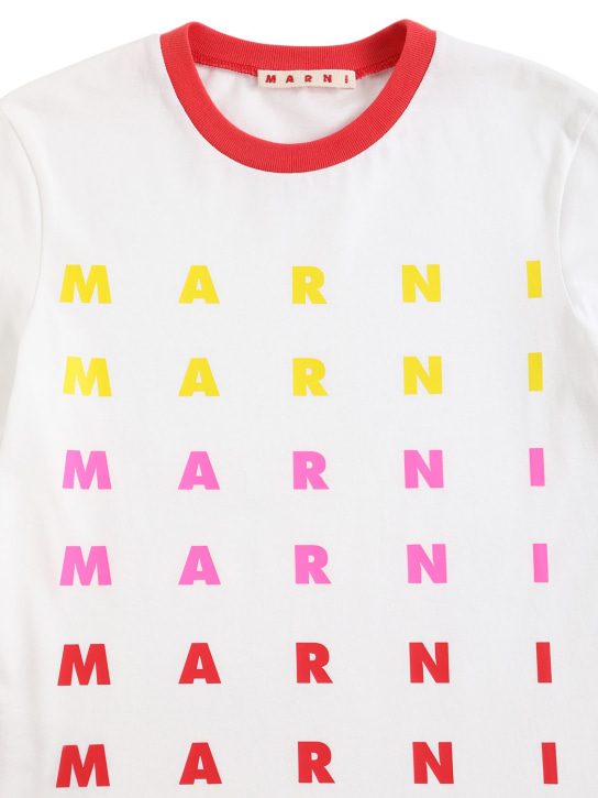Marni Junior: Camiseta de jersey de algodón con logo - Blanco/Multi - kids-girls_1 | Luisa Via Roma