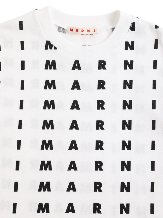 Marni Junior: Camiseta de jersey estampada con logo - Blanco/Negro - kids-girls_1 | Luisa Via Roma