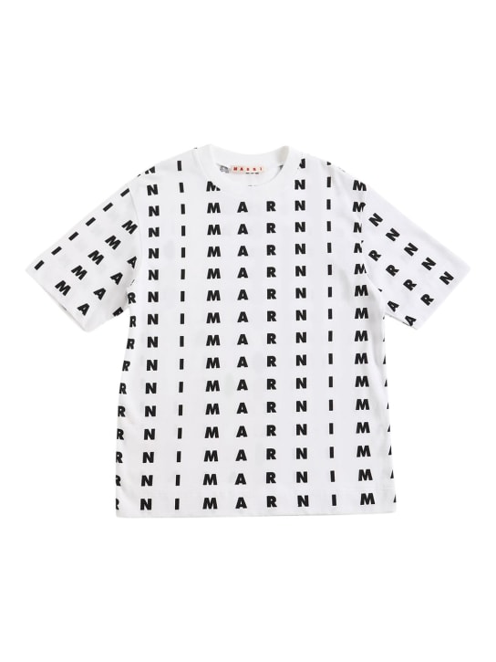 Marni Junior: Camiseta de jersey estampada con logo - Blanco/Negro - kids-girls_0 | Luisa Via Roma