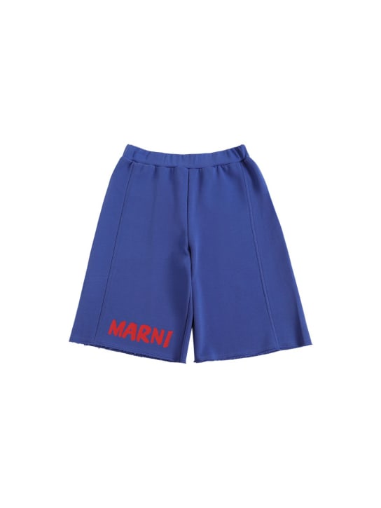 Marni Junior: Short en coton imprimé logo - Bleu - kids-boys_0 | Luisa Via Roma