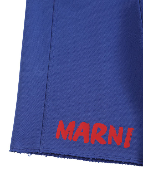 Marni Junior: Short en coton imprimé logo - Bleu - kids-boys_1 | Luisa Via Roma