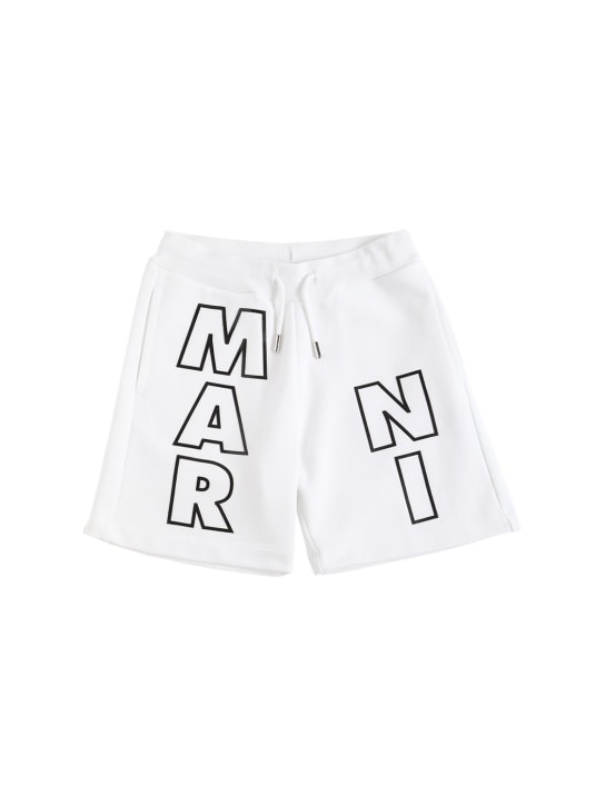 Marni Junior: Short en coton imprimé logo - Blanc - kids-boys_0 | Luisa Via Roma