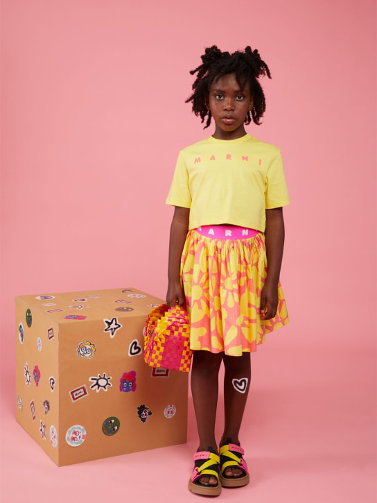 Marni Junior: Two tone woven tote bag w/ logo - Multicolor - kids-girls_1 | Luisa Via Roma