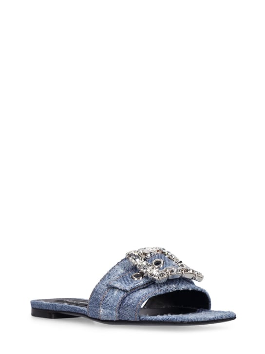 Dolce&Gabbana: 10mm flache Schuhe aus Leder und Denim - Blaues Denim - women_1 | Luisa Via Roma