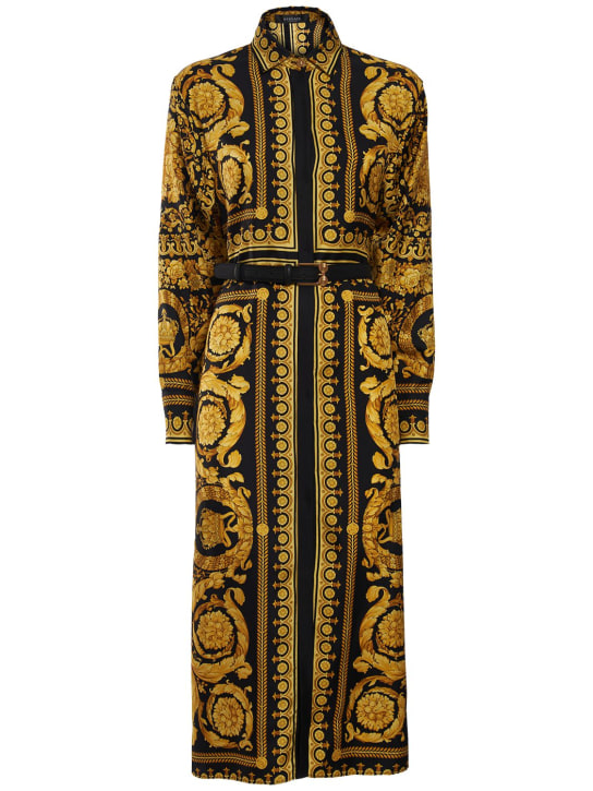 Versace: Vestido camisero de sarga de seda - Multicolor - women_0 | Luisa Via Roma