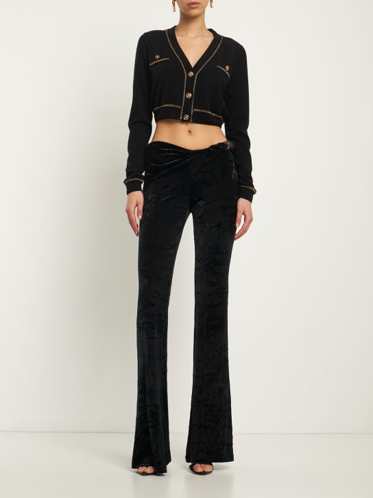 Versace: Cashmere knit lurex trim crop cardigan - Black - women_1 | Luisa Via Roma