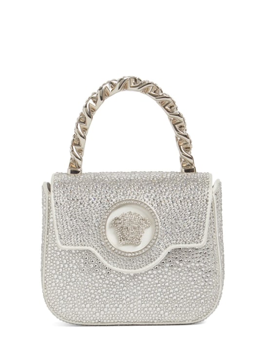 Versace: Mini Medusa crystal top handle bag - Optic White - women_0 | Luisa Via Roma