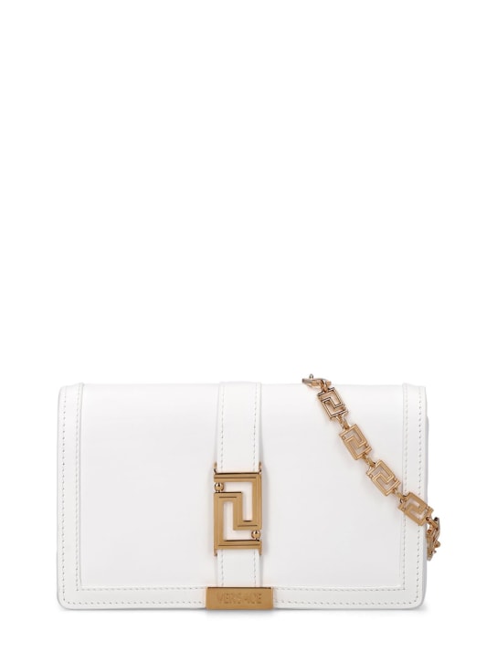 Versace: Greca Goddess leather chain wallet - Optic White - women_0 | Luisa Via Roma