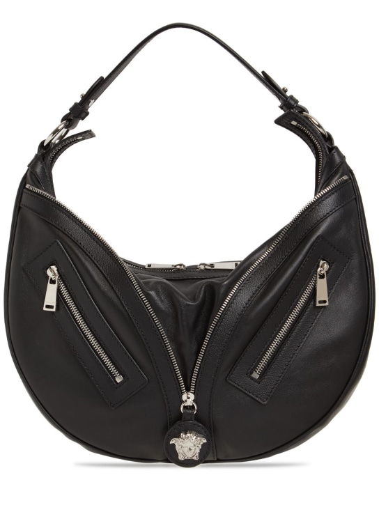 Versace: Medium Repeat smooth leather hobo bag - Black - women_0 | Luisa Via Roma